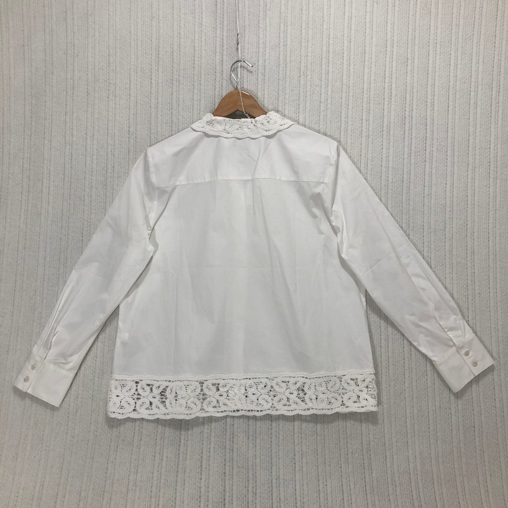 Chico's White Crochet Lace Trim Button Down Shirt Size 2 Large Long Sleeve Top - Picture 6 of 8